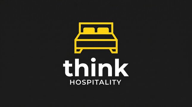 Minimalist hospitality logo featuring a modern bed icon and think HOSPITALITY text ideal for hotel branding accommodation services and travel industry concepts