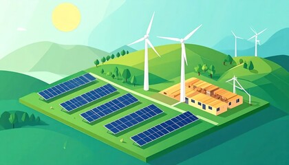 Fototapeta premium Renewable energy farm with solar panels.
