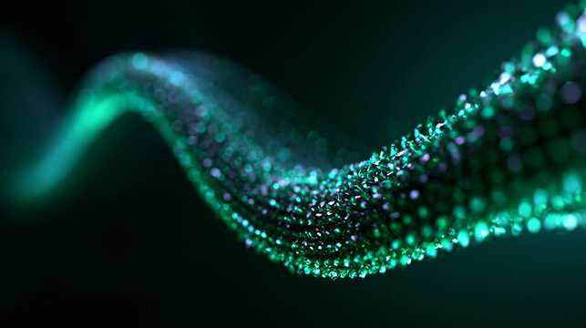 Glowing Green Digital Particle Wave Abstract Technology Background