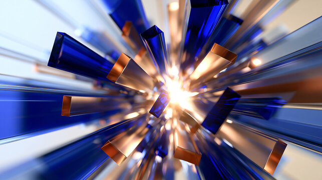 Abstract Geometric 3D Background with Blue and Gold Prisms