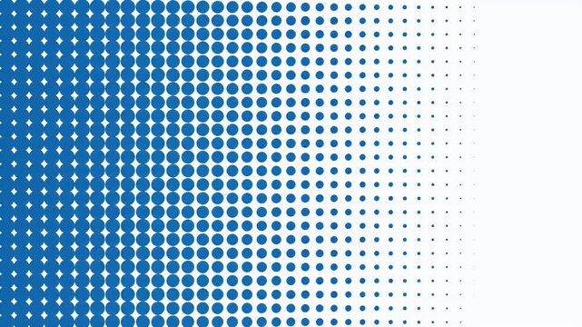 Blue and white abstract pattern of circles fading from solid to transparent