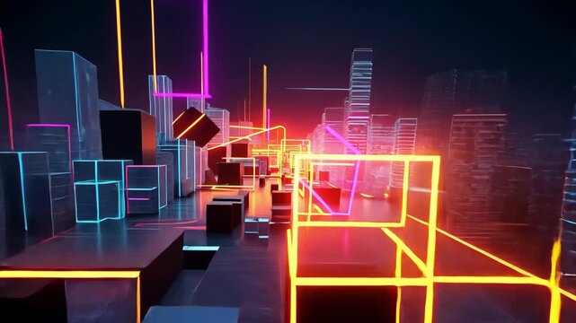 Abstract Neon Glitch Digital Background with Futuristic Aesthetic