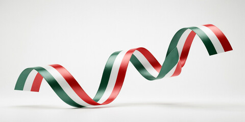 Fototapeta premium Wavy ribbon with green, white, and red stripes on a white background
