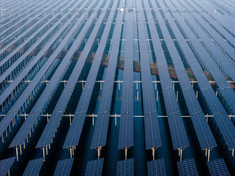 Aerial  view of floating solar panels 