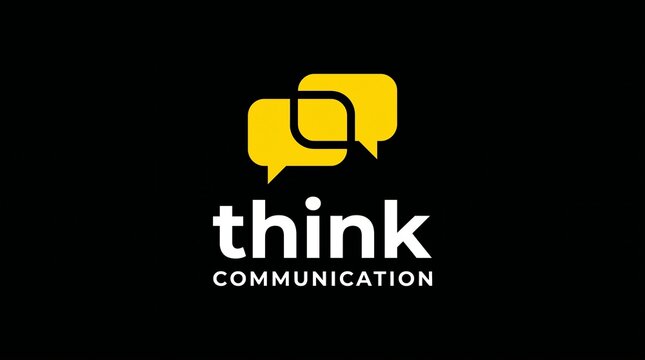Modern communication logo design featuring abstract yellow speech bubbles symbolizing dialogue and thought for business branding