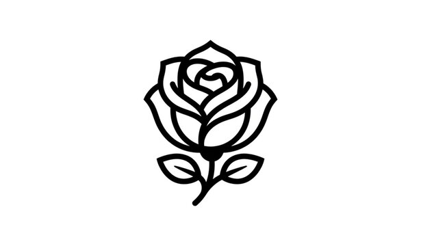 Highly Detailed Black and White Rose Flower Pencil Sketch Botanical Vector Illustration Isolated on White