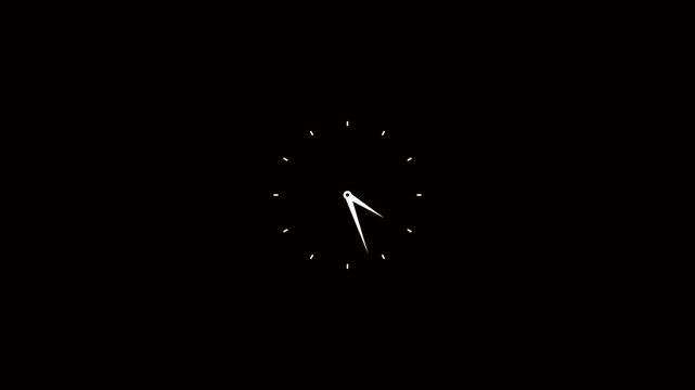 White Neon Clock Hand Animation on Black Background.