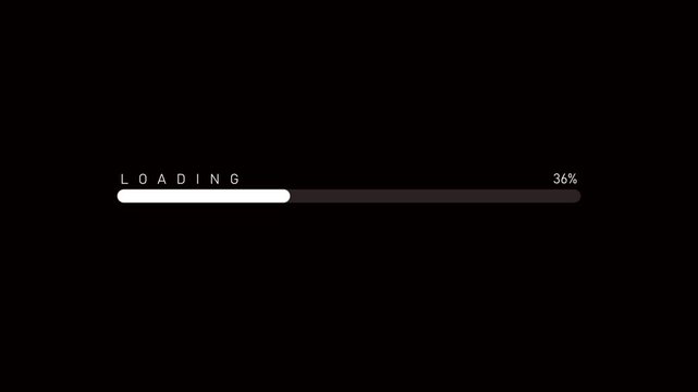 Animated progress bar from zero to hundred increasing percentage animation on black background. Bright loading bar. Loading animation- Footage loading icon suitable for download progress animation.