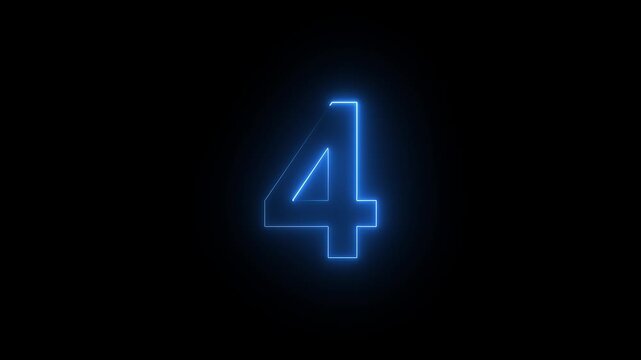 Blue Neon Number 4 Countdown Animation on Black Background