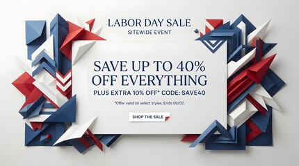 Obraz premium Labor Day sale promotional banner with abstract geometric paper art background.