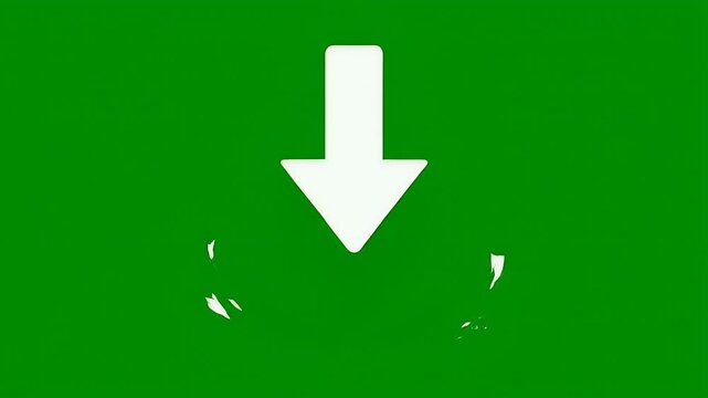 White arrow pointing down on a vibrant green background with abstract elements