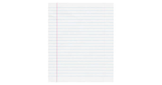 Torn lined notebook paper with punched holes and red margin line