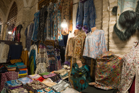Colorful Textiles Displayed in a Market in Uzbekistan 