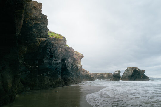 Ocean Cliffs and Waves During Dusk