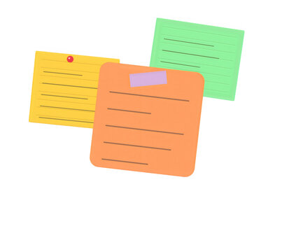 Colorful tron paper sticky notes for office organization and creative planning isolated on transparent background