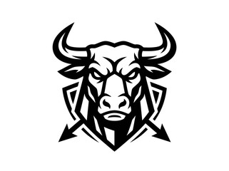 Fototapeta premium Aggressive Bull Head Sports Mascot Logo Vector - Black and White Stylized Esport Emblem