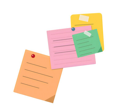 Colorful sticky notes and tron paper sheets arranged together as an isolated object on transparent background isolated on transparent background