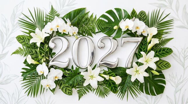 Elegant floral arrangement with silver 2027 numbers for new year celebrations and special events