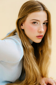 Woman with long blonde hair portrait