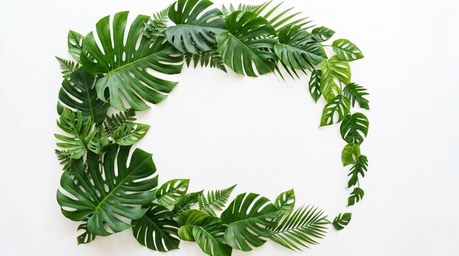 Lush tropical foliage wreath isolated on white background perfect for summer invitations and branding