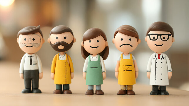 Diverse worker figurines representing human resources management and labor market recruitment strategies for corporate workforce planning, professional career development