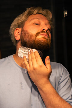 Applying Shaving Cream To Beard Neck Before Shaving