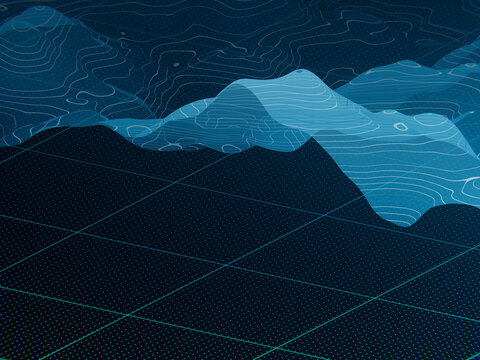 Digital Landscape Pattern With Grid and Topographical Lines
