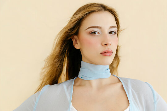 Blonde woman with hair blowing