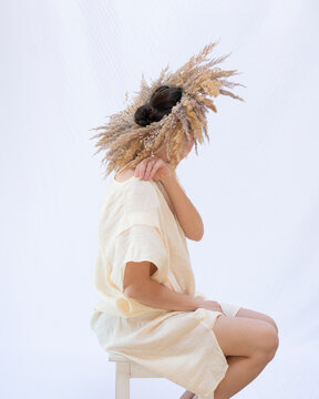 Minimal Portrait with Botanical Wreath