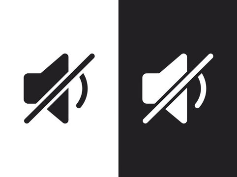 Mute volume icon vector set on black and white background