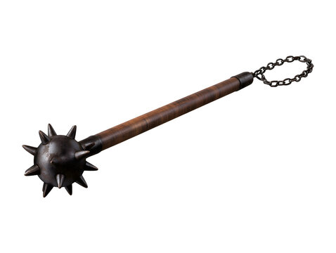 Medieval spiked flail mace isolated on transparent or white background, png