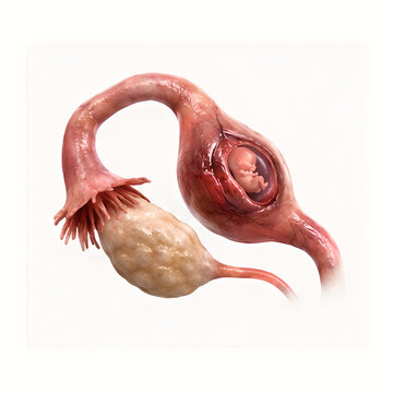 Ectopic Pregnancy in Fallopian Tube Photorealistic 3D Anatomy Render Isolated on Plain Background for Gynecology, Medical Education, Healthcare Design, Radiology and Patient Education Use