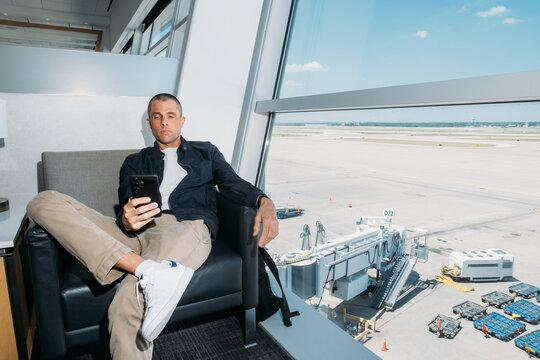 Relaxing in airport terminal lounge