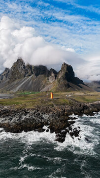 Aerial View of Lighthouse on Icelandic Coast
