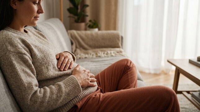 New mother practices diaphragmatic breathing at home