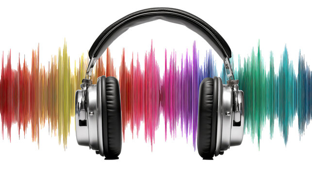 Headphones with sound waves in different colors show music and listening activity