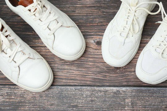 A close-up of a pair of stylish sneakers.
