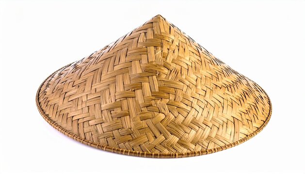 Traditional Asian Bamboo Conical Hat Isolated on White Background