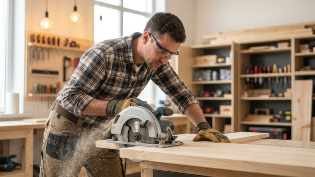 carpenter cutting wood