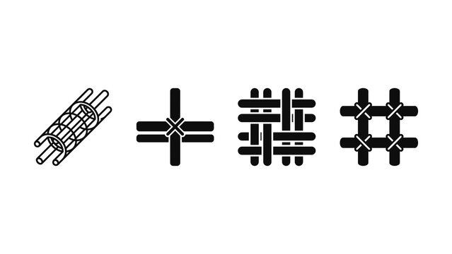 Set of four black icon illustrations showing different structural reinforcement mesh patterns
