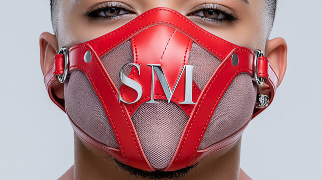 Junge Frau mit roter Leder Maske