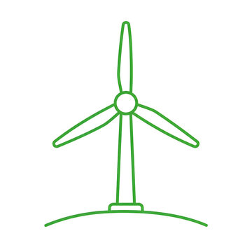 Green Outline Wind Turbine Icon Representing Clean Renewable Energy Sustainability on Black Background
