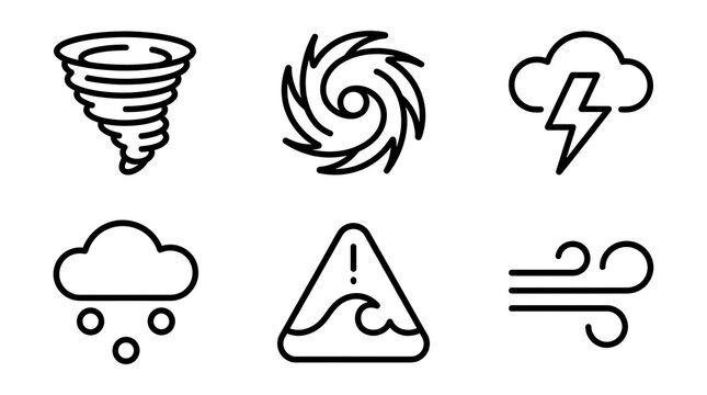 Natural Disaster and Extreme Weather Line Icon Set