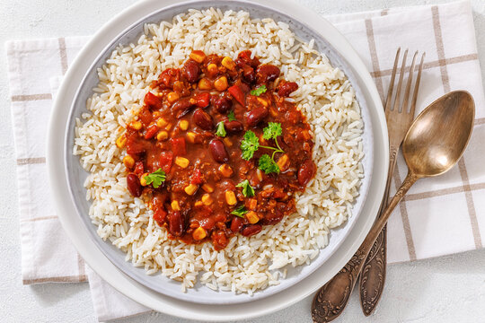 Cassoulet Vegetarian with Rice on a plate