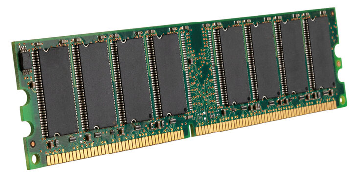 Upgraded memory for a personal computer at a angle from the left