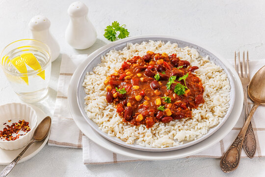 Kidney Bean Ragout topped on white steamed Rice