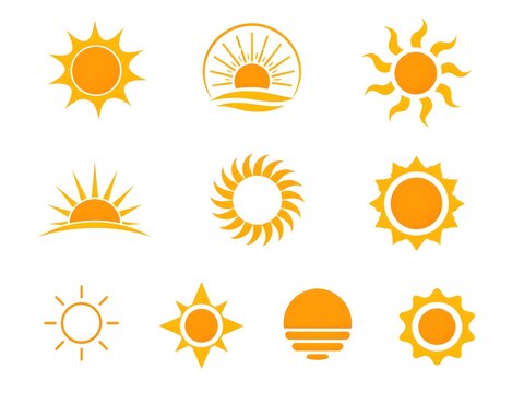 Modern Sun and Solar Energy Logo Collection Isolated on White