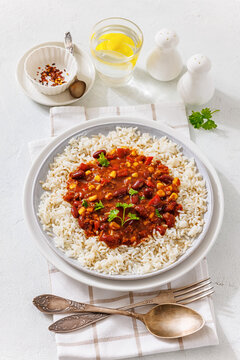Cassoulet Vegetarian with Rice on a plate