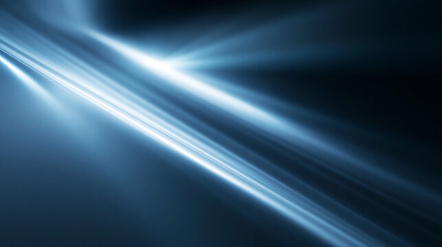 Abstrakter blauer Lichtstrahl schimmert weich vor dunklem Hintergrund
