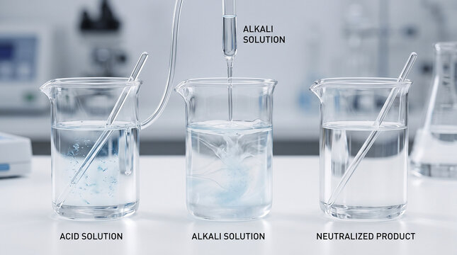 Acid Base Neutralization Chemical Reaction Before and After Scientific Laboratory Macro Photography